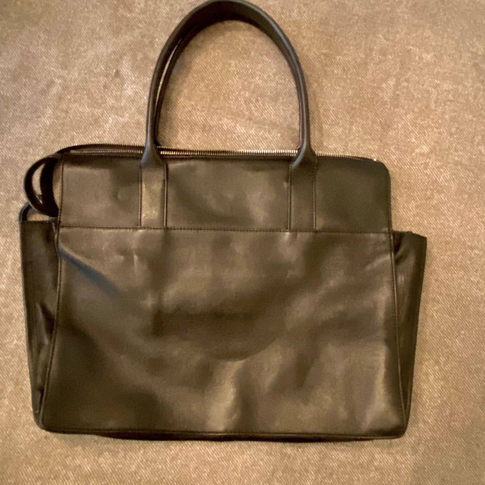 Sleek Black Leather Briefcase with Double Handles